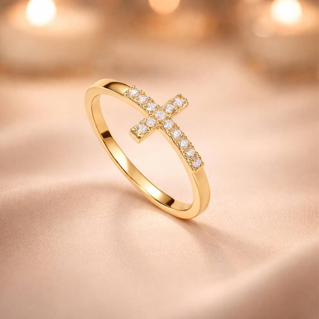 Bague Croix Scintillante – Symbole de Foi | Cœur Sacré ✞