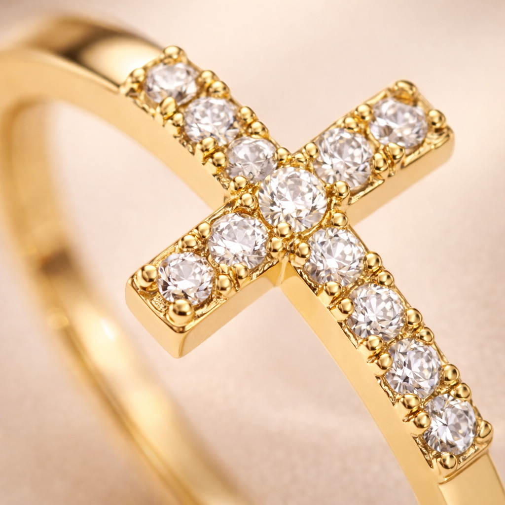 Bague Croix Scintillante – Symbole de Foi | Cœur Sacré ✞