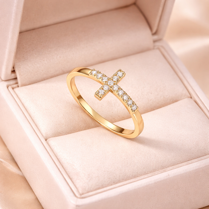 Bague Croix Scintillante – Symbole de Foi | Cœur Sacré ✞