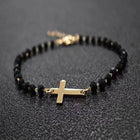 Bracelet Croix Perles Noires ✞