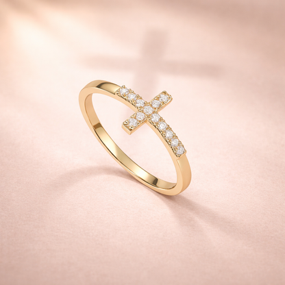 Bague Croix Scintillante – Symbole de Foi | Cœur Sacré ✞